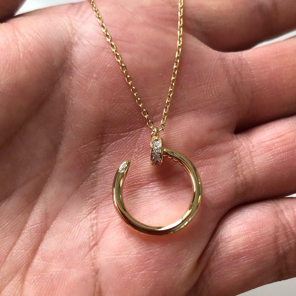 Nail Zirconia Gold Pendant Necklace - Picture 9 of 13
